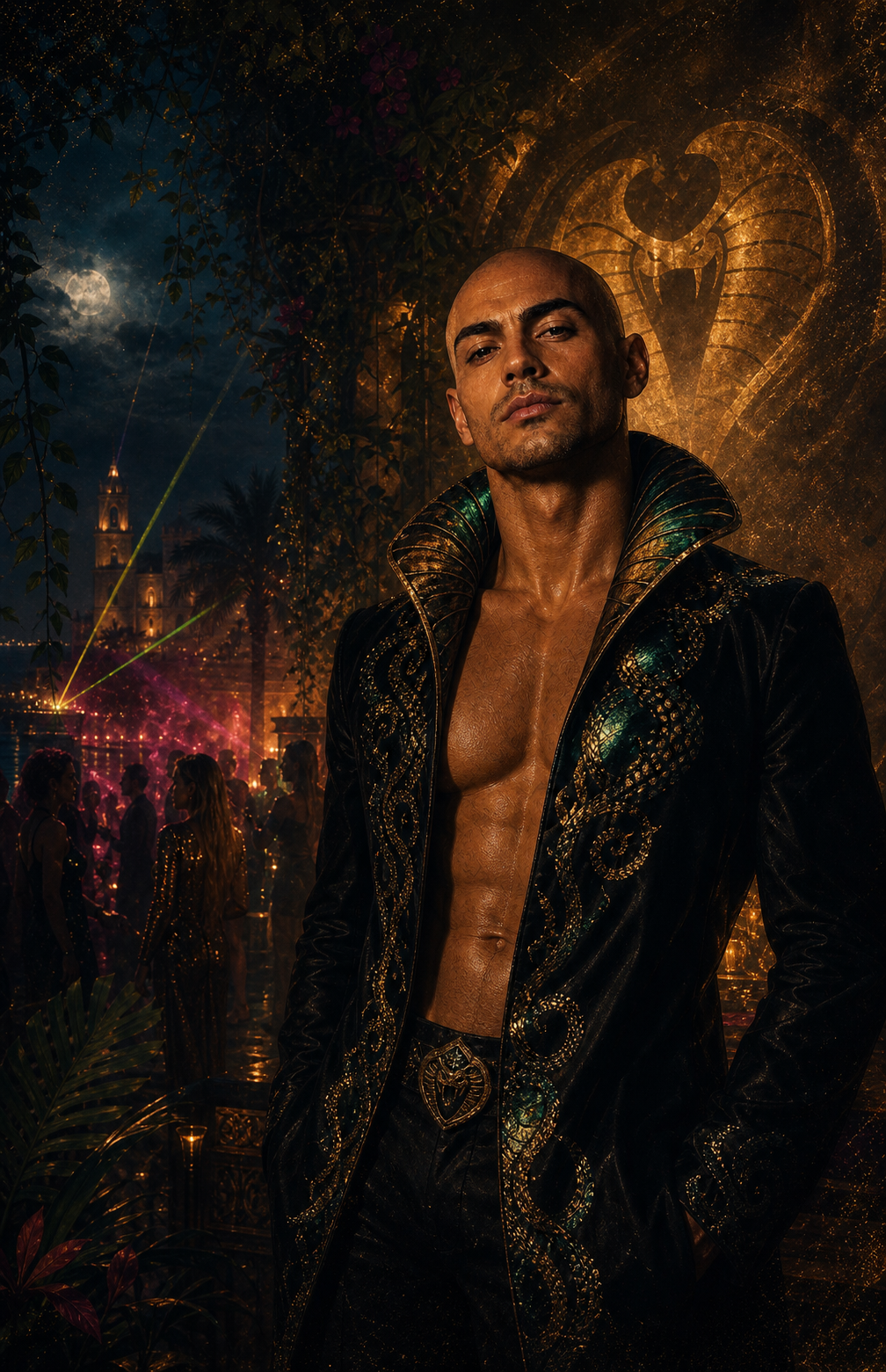 Nick Dragoi en Roi Cobra dans une fête nocturne — Le Roi Cobra Fait La Fête